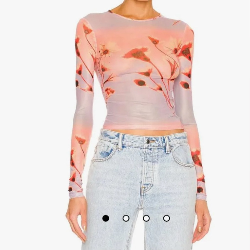 Miaou Coral and Gray Floral Long Sleeve Top